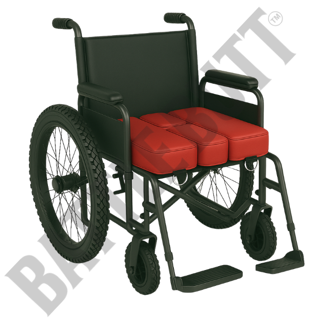 Wheelchair with red cushions on a white background