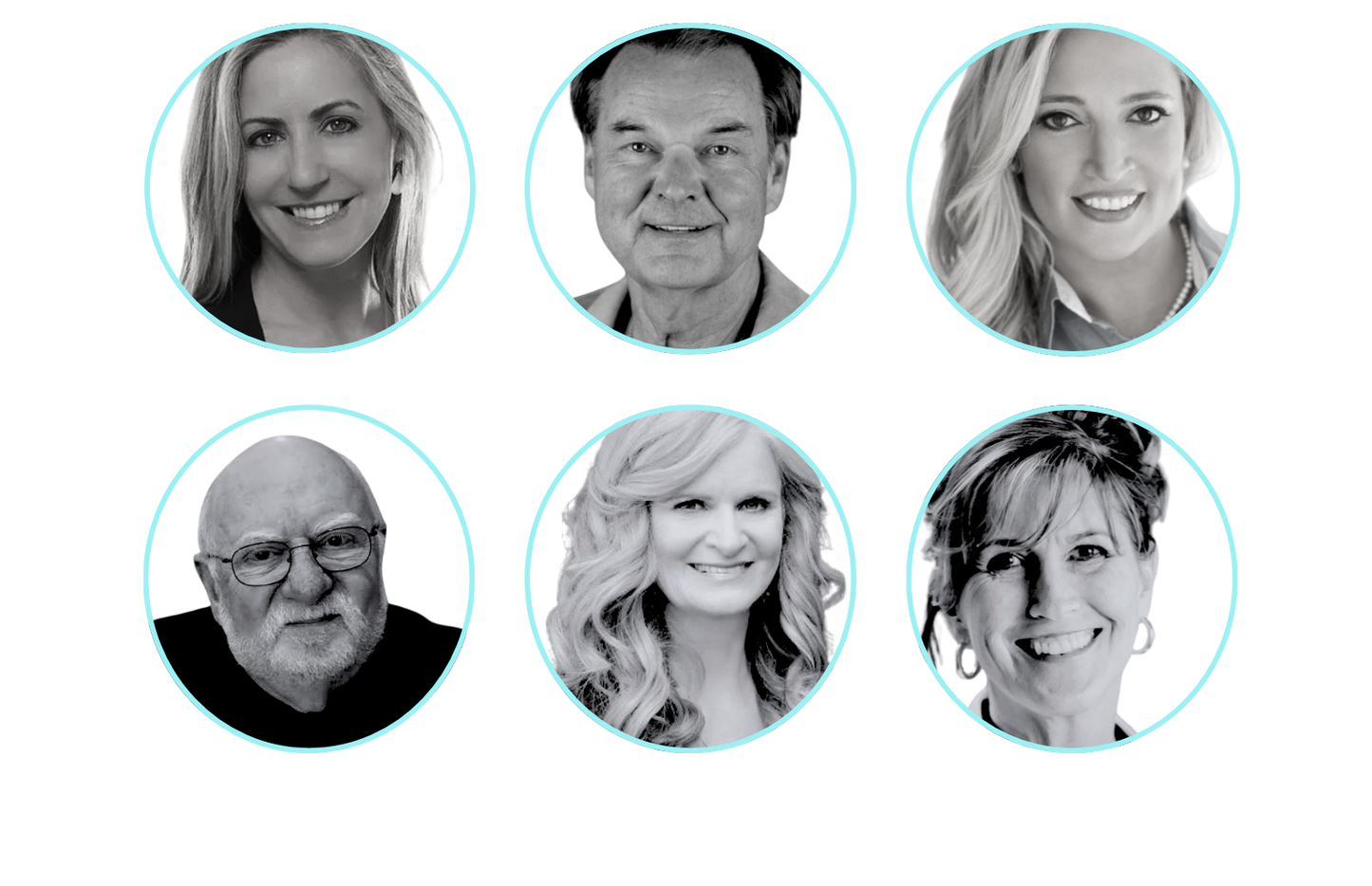 Black and white portraits of six professionals endorsing SunCloud® Cushions, arranged in a 2x3 grid
