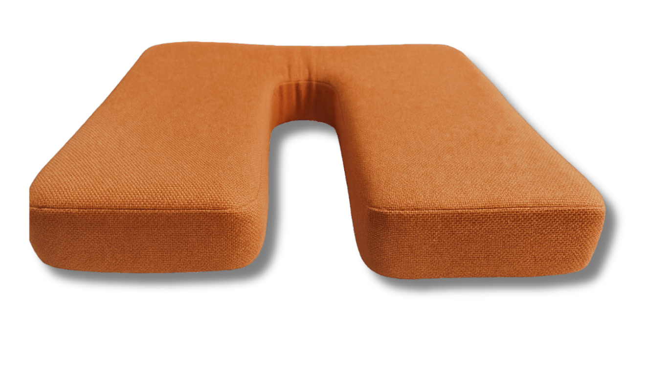 SunCloud® U-Shaped ergonomic seat cushion in burnt orange fabric, designed for tailbone, coccyx, and pelvic pain relief