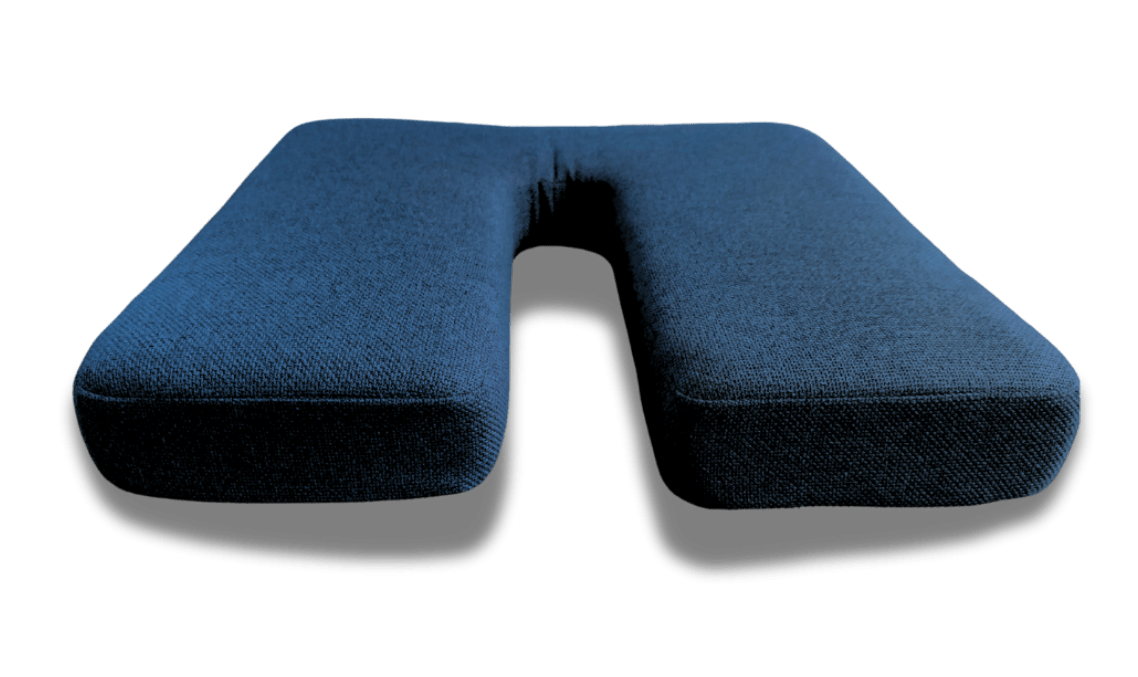 SunCloud® U-Shaped ergonomic seat cushion in cerulean blue fabric, designed to ease tailbone pressure and pelvic discomfort