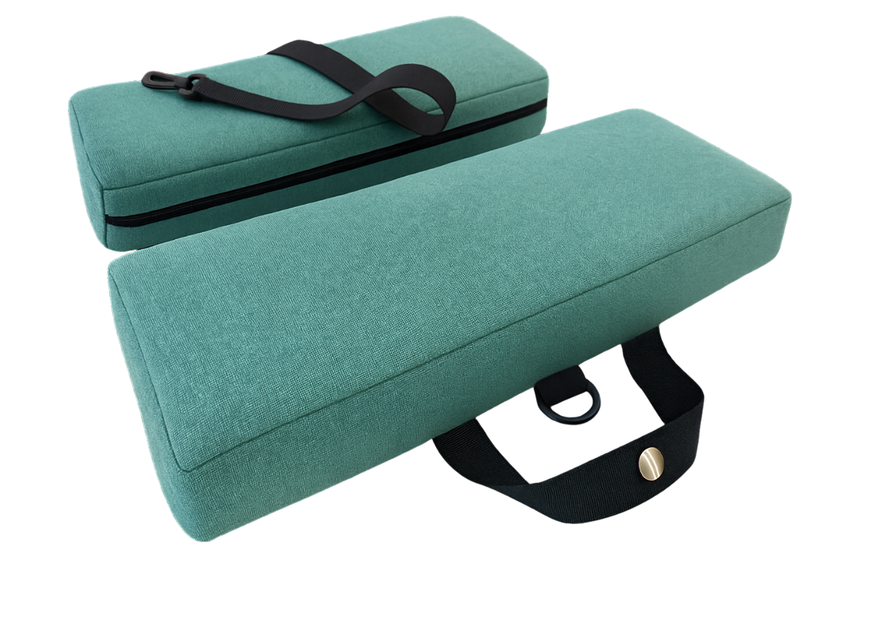 SunCloud® Travel Cushion made from bermuda performance fabric, featuring an ergonomic cutout for tailbone and pelvic pain relief—ideal for travel, work, and everyday comfort.