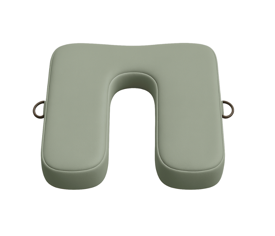 SunCloud® Mini 14-inch U-shaped sage green faux leather ergonomic seat cushion with D-rings for coccyx, tailbone, and pelvic pain relief