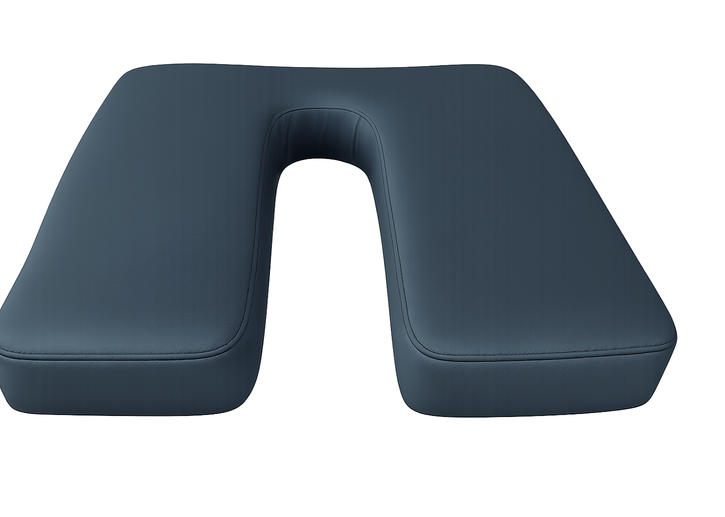 Wedgewood blue U-shaped cushion in easy-to-clean faux leather for ergonomic and aesthetic seating support
