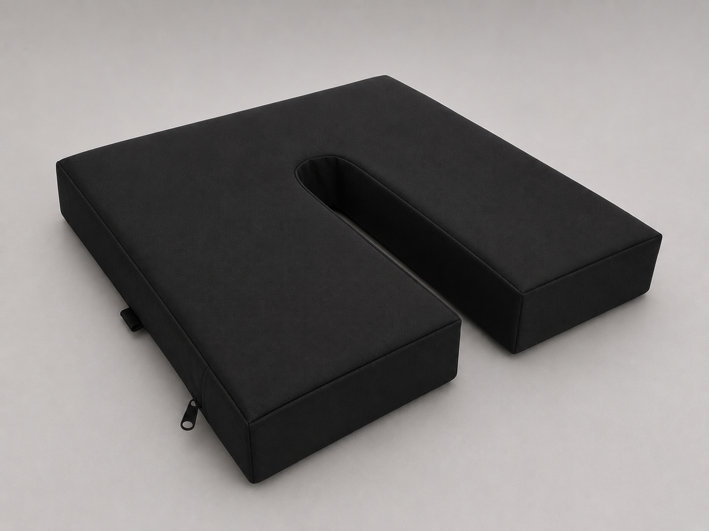 SunCloud® Black Canvas U-Shape Seat Cushion with water-repellent fabric, removable cover, and center channel designed to reduce pressure while sitting.