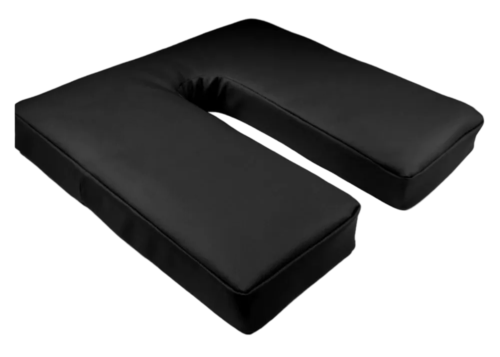 Black U-shaped coccyx seat cushion designed for tailbone pressure relief with ergonomic foam support