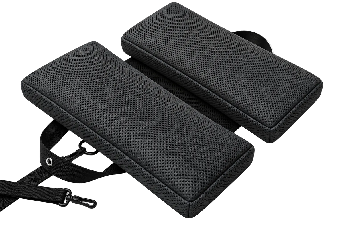 SunCloud AirFlow Cooling breathable travel seat cushion in gunmetal with ventilated mesh and center pressure-relief channel for long sitting.