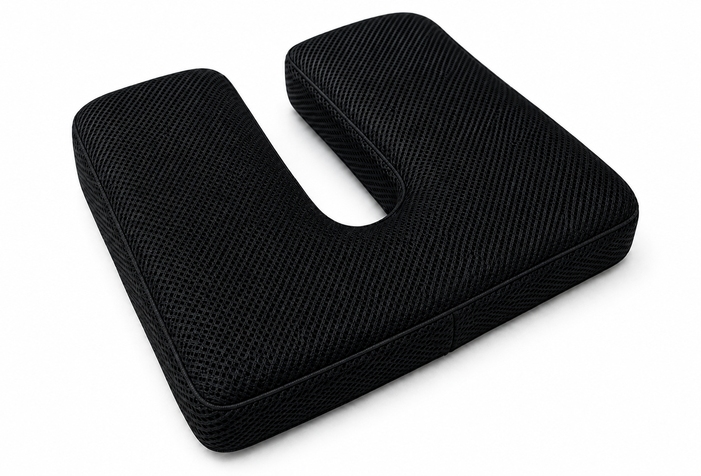 SunCloud AirFlow Cooling coccyx seat cushion with breathable mesh and U-shaped tailbone pressure-relief cutout.