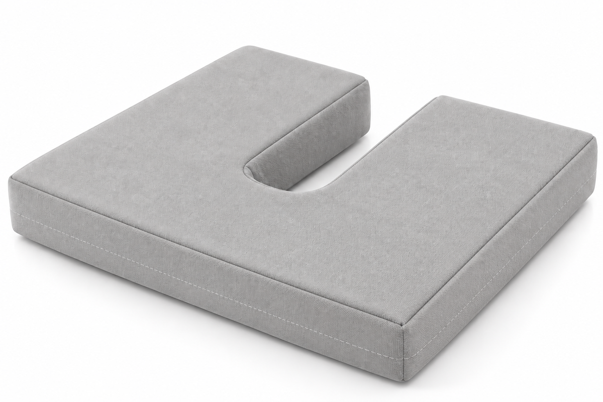 SunCloud Cement Canvas Coccyx Cushion with U-shaped pressure-relief cutout and durable woven cover.