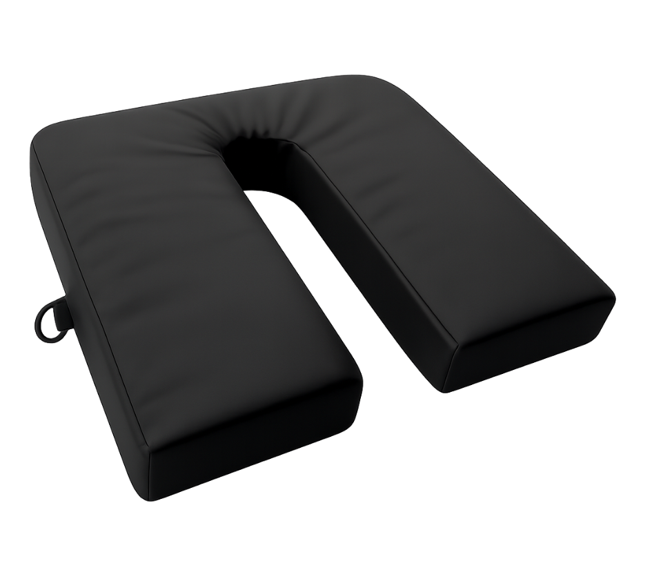 SunCloud® U-shaped seat cushion in classic black, 2-inch thickness with a sturdy black metal D-ring.