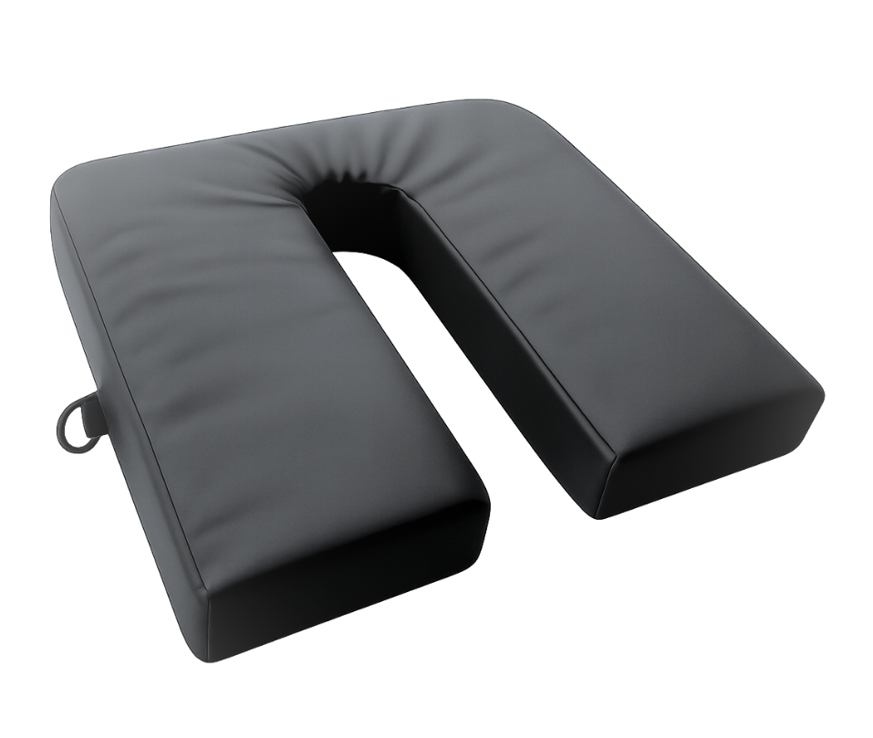 SunCloud® U-shaped seat cushion in dark charcoal grey, 2-inch thickness with a sturdy black metal D-ring and natural fabric texture.