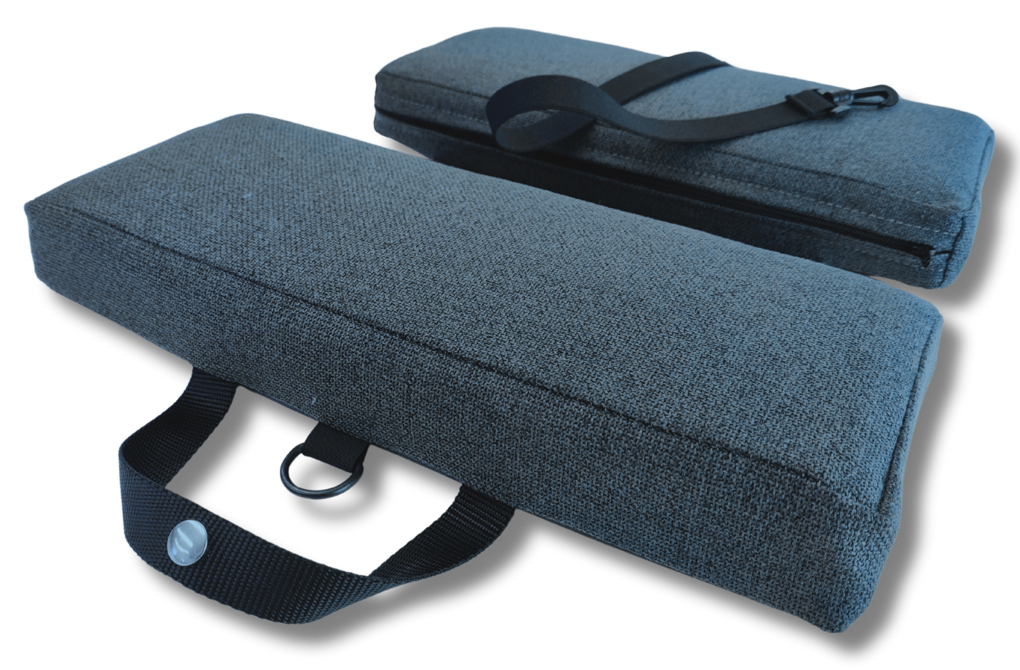 SunCloud® Travel Cushion in Cerulean Blue performance fabric with ergonomic cutout for pelvic and tailbone pain relief, ideal for travel and work