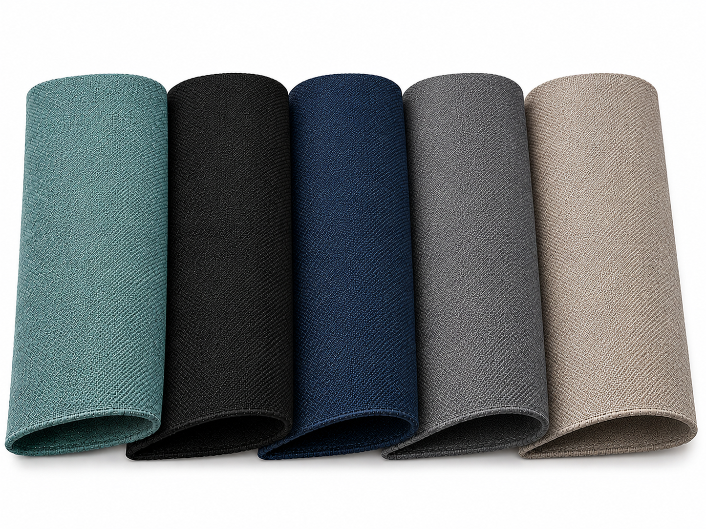 SunCloud Performance fabric swatches in Bermuda Green, Onyx, Slate and Straw.