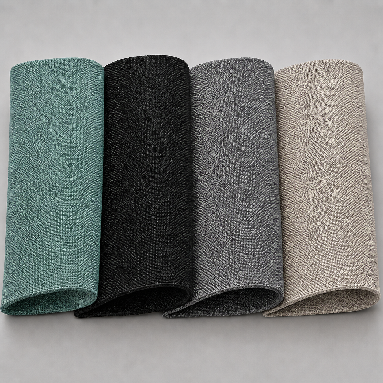 SunCloud Performance fabric swatches in Bermuda Green, Onyx, Slate and Sand