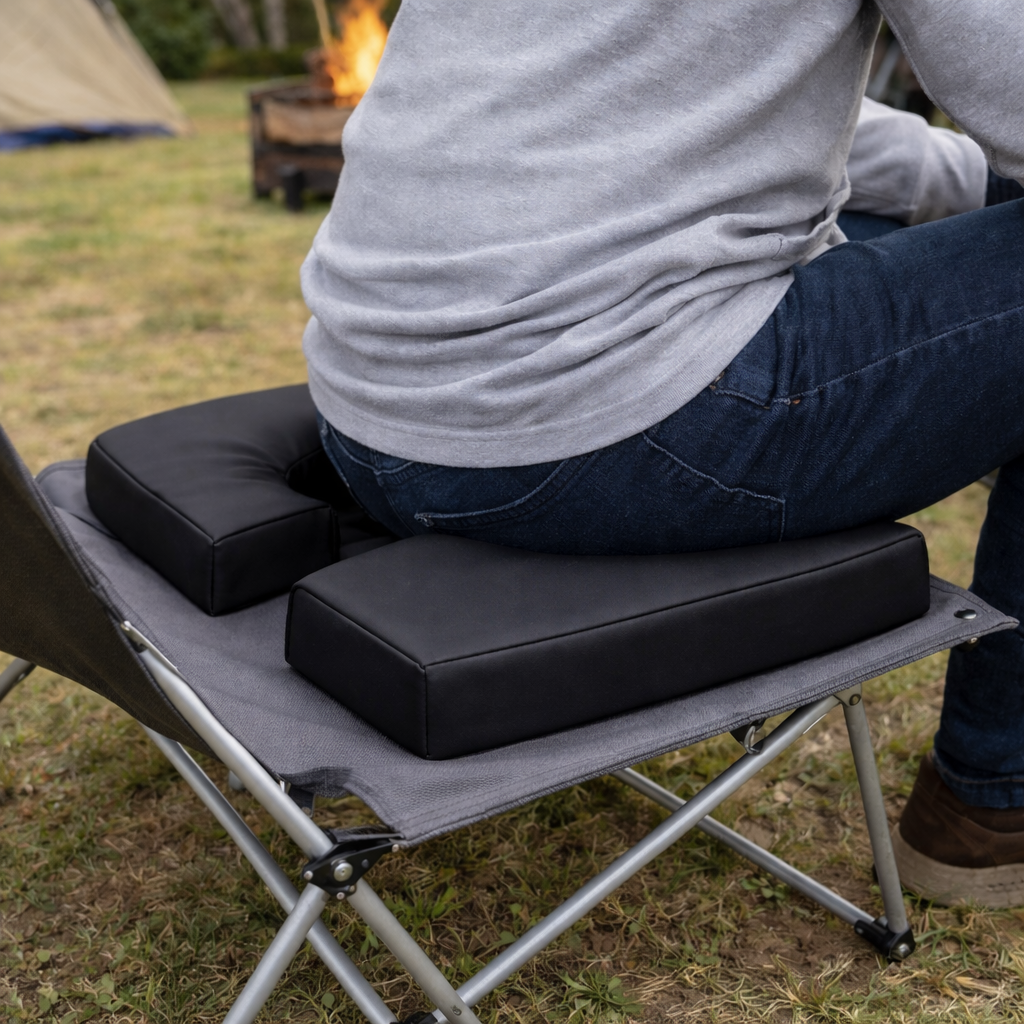 SunCloud® U-shaped canvas seat cushion on camping chair for indoor and outdoor coccyx support