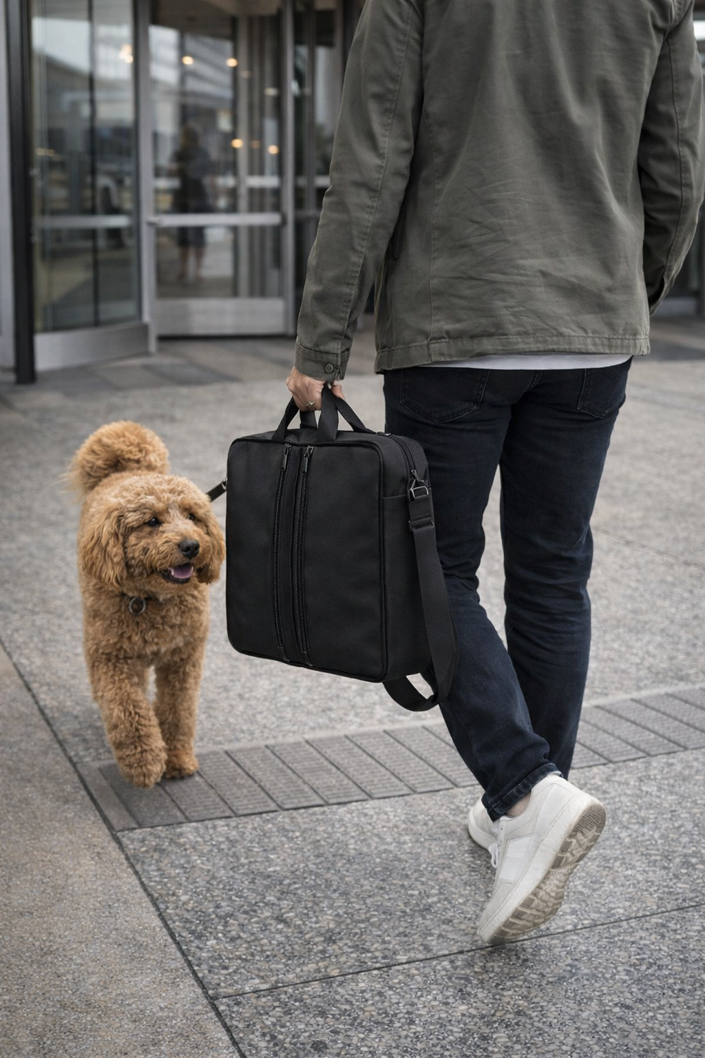 Premium black travel carry case for seat cushions, durable water-resistant fabric with dual zippers and shoulder strap