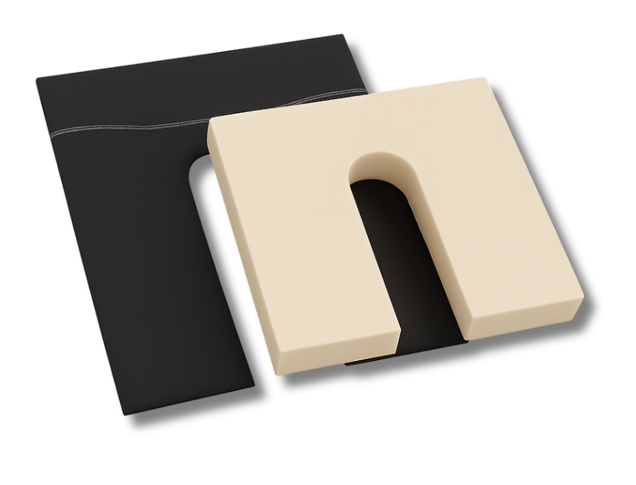 U-shaped seat cushion foam insert with black liner cover, designed for customizable comfort and ergonomic support